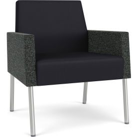 Lesro Mystic Lounge Guest Chair Silver Frame Patriot Plus Black Vinyl Back & Seat ML1101.SSV-02PPBK.03PPBK.04COCR