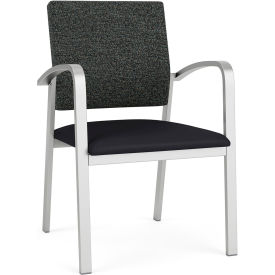 Lesro Newport Guest Chair Silver Frame Connelly Crow Fabric Back Patriot Plus Black Vinyl Seat NP1101.SSV-02COCR.03PPBK