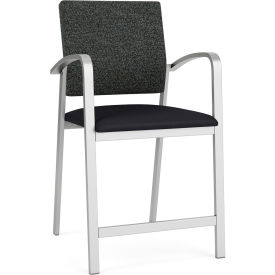 Lesro Newport Hip Guest Chair Silver Frame Connelly Crow Fabric BackPatriot Plus Black Vinyl Seat NP1161.SSV-02COCR.03PPBK