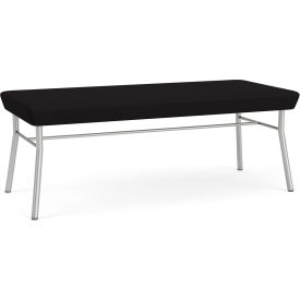 Lesro Chat 2 Seat Rectangular Reception Bench Silver Frame Open House Black Fabric CX2001.SSV-01OHBK