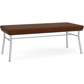 Lesro Chat 2 Seat Rectangular Reception Bench Silver Frame Patriot Plus Mocha Vinyl CX2001.SSV-01PPMO