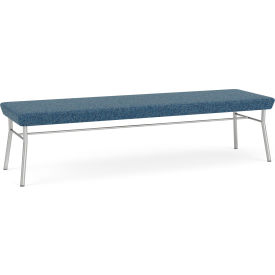 Lesro Chat 3 Seat Rectangular Reception Bench Silver Frame Connelly Blue Jay Fabric CX3001.SSV-01COBJ