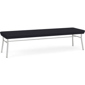 Lesro Chat 3 Seat Rectangular Reception Bench Silver Frame Patriot Plus Black Vinyl CX3001.SSV-01PPBK