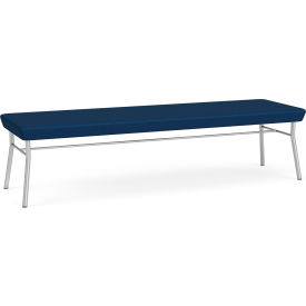 Lesro Chat 3 Seat Rectangular Reception Bench Silver Frame Patriot Plus Imperial Blue Vinyl CX3001.SSV-01PPIB