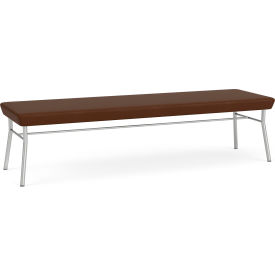 Lesro Chat 3 Seat Rectangular Reception Bench Silver Frame Patriot Plus Mocha Vinyl CX3001.SSV-01PPMO