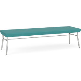 Lesro Chat 3 Seat Rectangular Reception Bench Silver Frame Patriot Plus Sea Vinyl CX3001.SSV-01PPSE