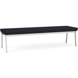 Lesro Newport 3 Seat Rectangular Reception Bench Silver Frame Patriot Plus Black Vinyl NP3001.SSV-01PPBK