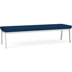 Lesro Newport 3 Seat Rectangular Reception Bench Silver Frame Patriot Plus Imperial Blue Vinyl NP3001.SSV-01PPIB