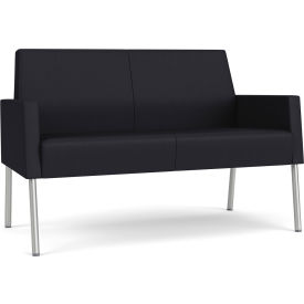 Lesro Mystic Lounge Reception Loveseat Silver Frame Patriot Plus Black Vinyl ML1501.SSV-01PPBK