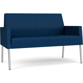 Lesro Mystic Lounge Reception Loveseat Silver Frame Patriot Plus Imperial Blue Vinyl ML1501.SSV-01PPIB