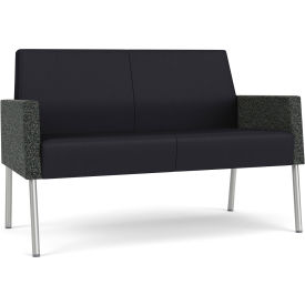 Lesro Mystic Lounge Reception Loveseat Silver Frame Patriot Plus Black Vinyl Back & Seat ML1501.SSV-02PPBK.03PPBK.04COCR
