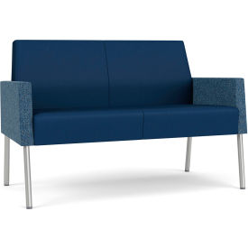 Lesro Mystic Lounge Reception Loveseat Silver Frame Patriot Plus Imperial Blue Vinyl Back & Seat ML1501.SSV-02PPMIB.03PPIB.04COBJ