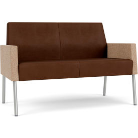 Lesro Mystic Lounge Reception Loveseat Silver Frame Patriot Plus Mocha Vinyl Back & Seat ML1501.SSV-02PPMO.03PPMO.04COWN