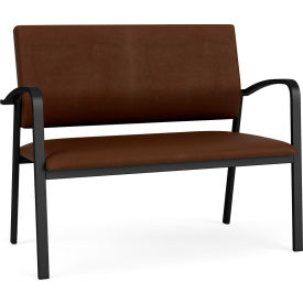 Lesro Newport Reception Loveseat Black Frame Patriot Plus Mocha Vinyl NP1501.SBK-01PPMO