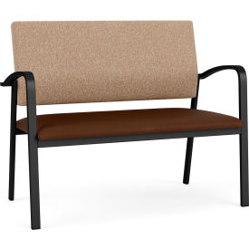 Lesro Newport Reception Loveseat Black Frame Connelly Wren Back Patriot Plus Mocha Vinyl Seat NP1501.SBK-02COWN.03PPMO