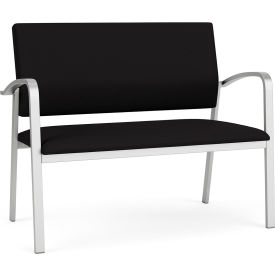 Lesro Newport Reception Loveseat Silver Frame Open House Black Fabric NP1501.SSV-01OHBK