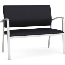 Lesro Newport Reception Loveseat Silver Frame Patriot Plus Black Vinyl NP1501.SSV-01PPBK
