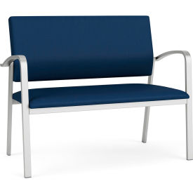 Lesro Newport Reception Loveseat Silver Frame Patriot Plus Imperial Blue Vinyl NP1501.SSV-01PPIB
