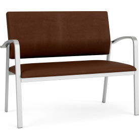 Lesro Newport Reception Loveseat Silver Frame Patriot Plus Mocha Vinyl NP1501.SSV-01PPMO