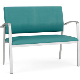 Lesro Newport Reception Loveseat Silver Frame Patriot Plus Sea Vinyl NP1501.SSV-01PPSE
