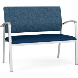 Lesro Newport Loveseat Silver Frame Connelly Blue Jay Back Patriot Plus Imperial Blue Vinyl Seat NP1501.SSV-02COBJ.03PPIB
