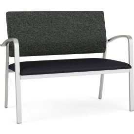 Lesro Newport Loveseat Silver Frame Connelly Crow Fabric Back Patriot Plus Black Vinyl Seat NP1501.SSV-02COCR.03PPBK