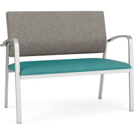 Lesro Newport Reception Loveseat Silver Frame Connelly Dove Back Patriot Plus Sea Vinyl Seat NP1501.SSV-02CODO.03PPSE