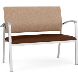 Lesro Newport Reception Loveseat Silver Frame Connelly Wren Back Patriot Plus Mocha Vinyl Seat NP1501.SSV-02COWN.03PPMO