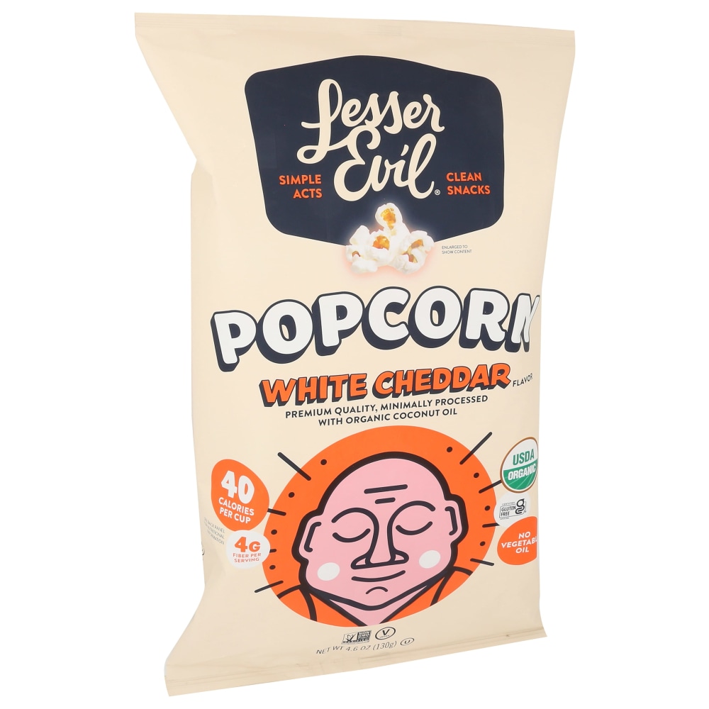 LesserEvil Organic Popcorn, White Cheddar, 4.6 Oz, Total Qty 12 MPN:0837