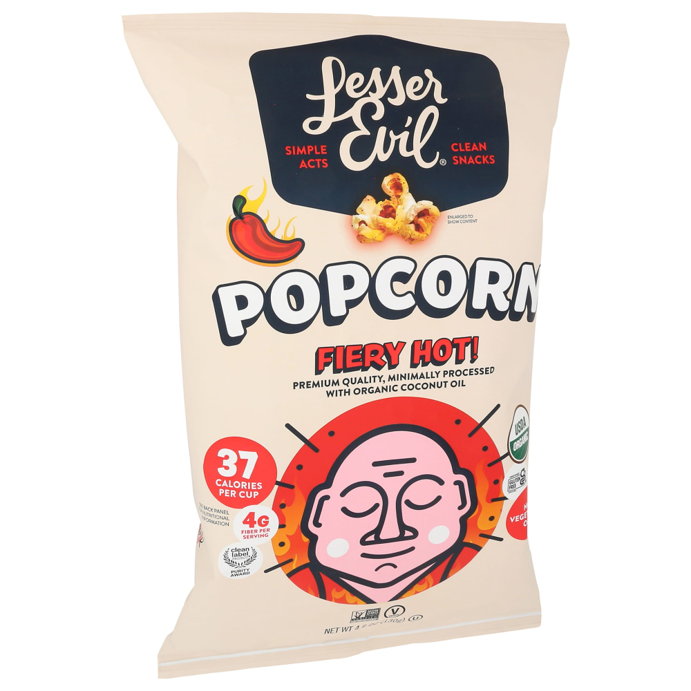 LesserEvil Organic Popcorn, Fiery Hot, 4.6 Oz, Total Qty 12 MPN:2262
