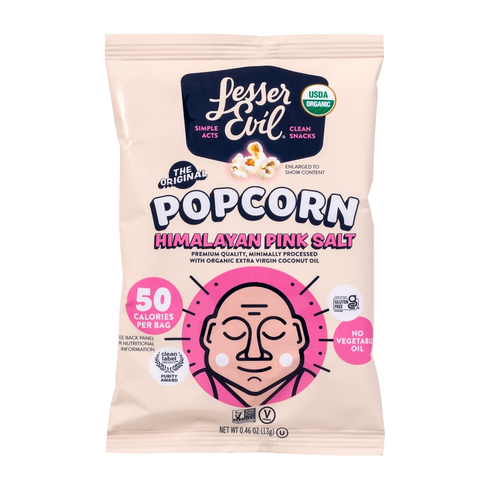 LesserEvil Himalayan Pink Salt Organic Popcorn, 0.46 Oz, Pack Of 24 Bags MPN:855469006229