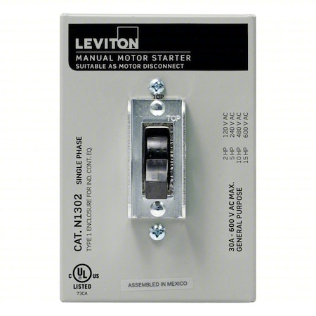 Manual Motor Switch, 30 A, 2 P, 1 Phase, Toggle, Powerswitch Series, NEMA 1 MPN:N1302-DS