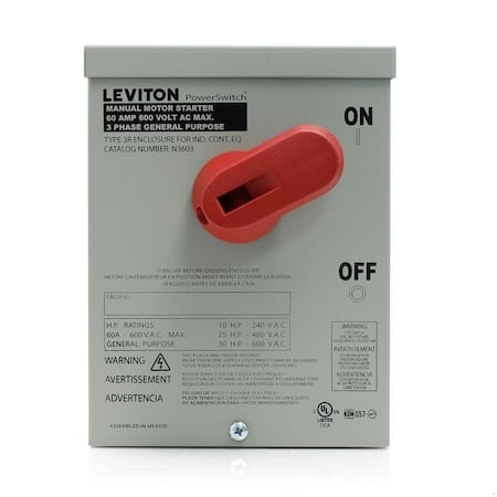 Manual Motor Switch, 60 A, 3 P, 3 Phase, Toggle, Powerswitch Series, NEMA 3R MPN:N3603
