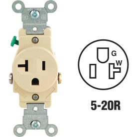 Leviton 5801-I 20A 125V NEMA 5-20R 2P 3W Single Recpt. Grounding Ivory 5801-I - Pkg Qty 10
