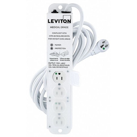 Outlet Strip, Surge, Rack Mounted, 4 5-15R, 5-15P, 15 ft., White MPN:5304M-1S5
