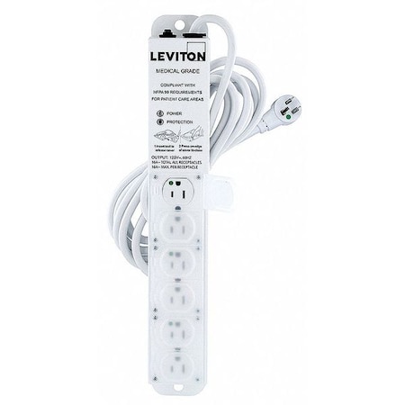 Outlet Strip, Surge, Rack Mounted, 6 5-15R, 5-15P, 15 ft., White MPN:5306M-1S5