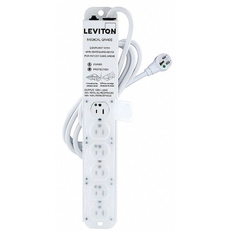 Outlet Strip, Surge, Rack Mounted, 6 5-15R, 5-15P, 7 ft., White MPN:5306M-1S7
