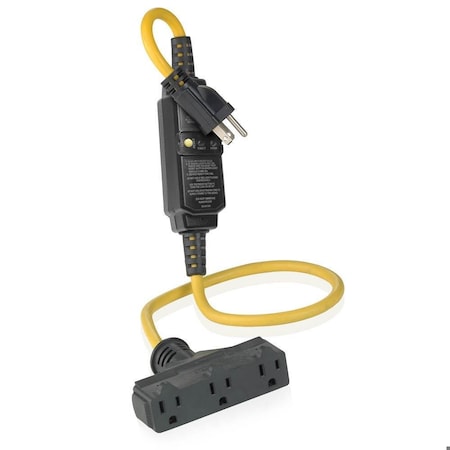 SJTW GFCI Extension Cord, 14 AWG, Outdoor, 14/3, 3 Outlets, 5-15R, Black, Polycarbonate, 5-15P MPN:GSCA1-3TC