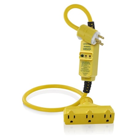 SJTW GFCI Extension Cord, 14 AWG, Outdoor, 14/3, 3 Outlets, 5-15R, Yellow, Polycarbonate, 5-15P MPN:GSCM1-3TC