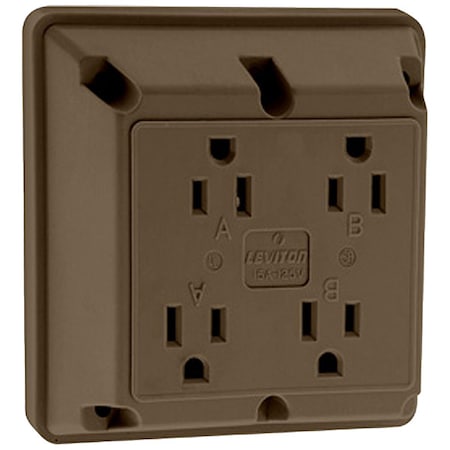 Straight Blade Receptacle, 5-15R, 15 A, 125V AC, 2 Pole, 3 Wire, Surface Mount, Single, Brown MPN:1254