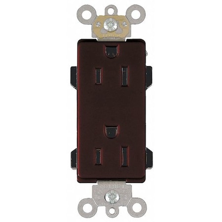 Straight Blade Receptacle, 5-15R, 15 A, 125V AC, 2 Pole, 3 Wire, Flush Mount, Single, Brown MPN:16252