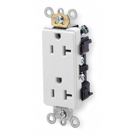 Straight Blade Receptacle, 5-20R, 20 A, 125V AC, 2 Pole, 3 Wire, Flush Mount, Single, White MPN:16342-W