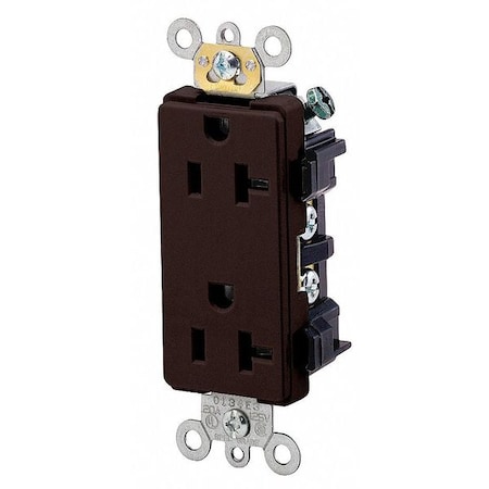 Straight Blade Receptacle, 5-20R, 20 A, 125V AC, 2 Pole, 3 Wire, Flush Mount, Single, Brown MPN:16352
