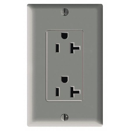 Straight Blade Receptacle, 5-20R, 20 A, 125V AC, 2 Pole, 3 Wire, Flush Mount, Single, Gray MPN:16352-GY
