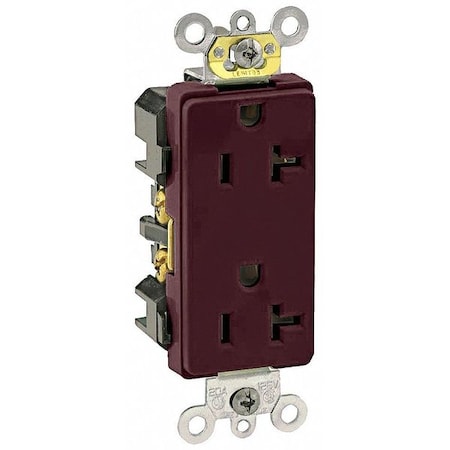 Straight Blade Receptacle, 5-20R, 20 A, 125V AC, 2 Pole, 3 Wire, Flush Mount, Single, Brown MPN:16362