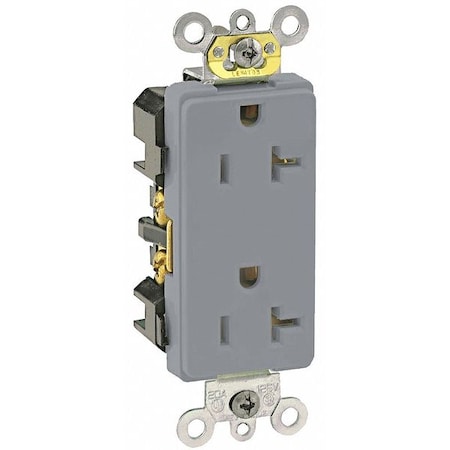 Straight Blade Receptacle, 5-20R, 20 A, 125V AC, 2 Pole, 3 Wire, Flush Mount, Single, Gray MPN:16362-GY