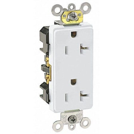 Straight Blade Receptacle, 5-20R, 20 A, 125V AC, 2 Pole, 3 Wire, Flush Mount, Single, White MPN:16362-W