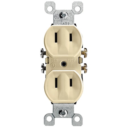 Straight Blade Receptacle, 1-15R, 15 A, 125V AC, 2 Pole, 2 Wire, Surface Mount, Single, Ivory MPN:223-I