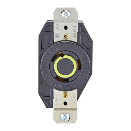 Flanged Locking Receptacle, L5-20R, 20 A, 125V AC, Single Phase, 2 Pole, Flush Mount, Black MPN:2310