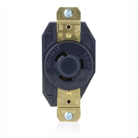 Flanged Locking Receptacle, L5-20R, 20 A, 125V AC, Single Phase, 2 Pole, Flush Mount, Black MPN:2310-B